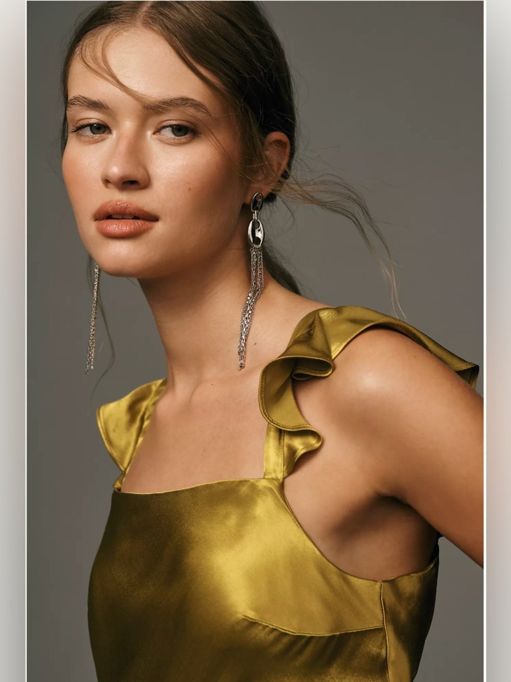 Anthropologie Flutter Sleeve Maxi Dress - Medium - Chartreuse - Picture 3 of 9